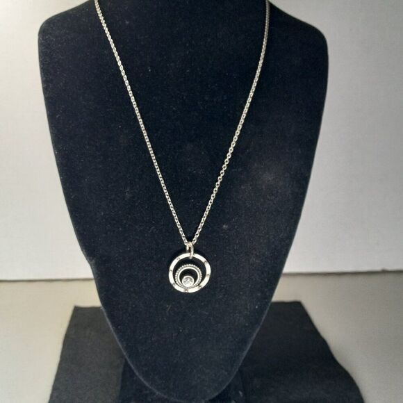 Rook & Crow Circles and Crystal Pendant Handmade with Silver tone chain Necklace - Picture 1 of 7